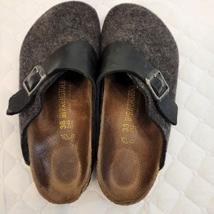 Birkenstock Basel Gray Wool & Leather Clogs.